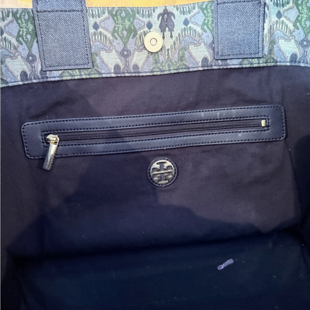 Tory Burch Blue and Green Pattern Tote - Picture 4 of 5